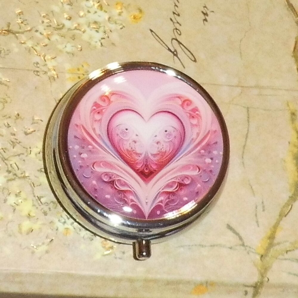 Pink Heart Inside a Heart Pill Case